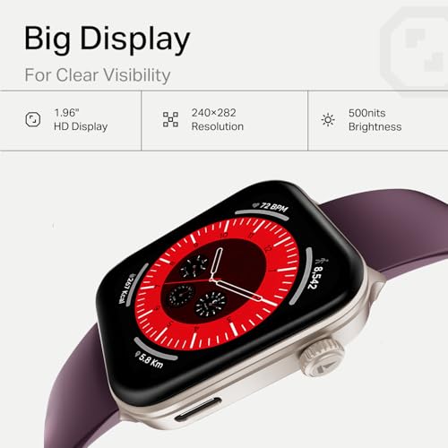 boAt Storm Call 4 India's first Smartwatch with Type-C Charging,1.96”(4.97 cm) HD Display, Functional Crown, BT Calling, Sports Modes, Heart Rate, SpO2, Sleep & Stress Tracking, SOS, IP68(Velvet Wine)