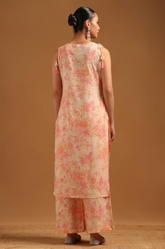 Soch Womens Peach Cotton Floral Co-Ords Set With Mirror Work
