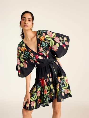 Label RITU KUMAR Black Beth Printed Short Dress
