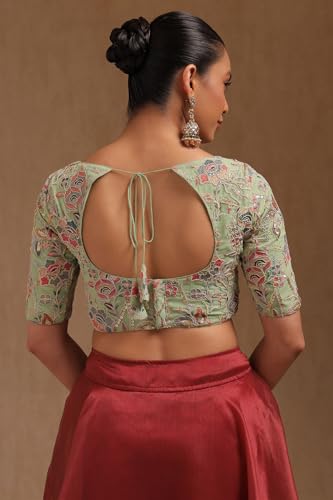Soch Womens Light Green Georgette Embroidered Padded Blouse with Sequins