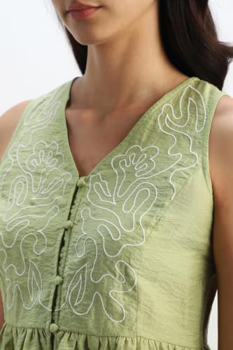 Women Green Embroidered Casual Top