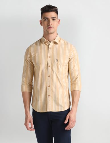 U.S. POLO ASSN. Mens YD Slub Stripe FS Shirts (UDSHTO1100_Yellow_3XL)