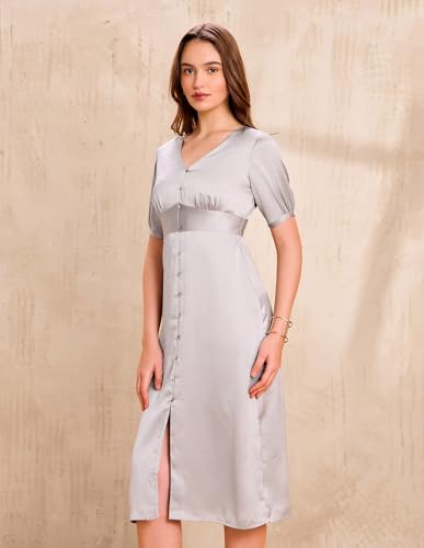 U.S. Polo ASSN. Solid V-Neck A-LineDress (UWAW25DRS206_Grey_M)