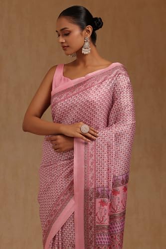 Soch Womens Pink Art Silk Floral Print Saree