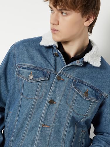 Max Men Washed Denim Jacket (Blue_XL)