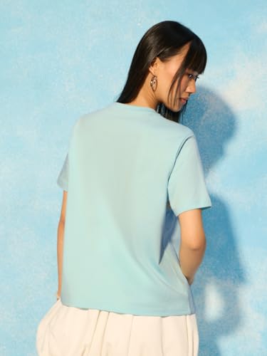The Souled Store Tom & Jerry Summer Splash : Women and Girls Short Sleeves Round Neck Light Blue Graphic Printed Cotton Relaxed Fit Breathable Soft Texture Everyday Streetwear T-Shirt