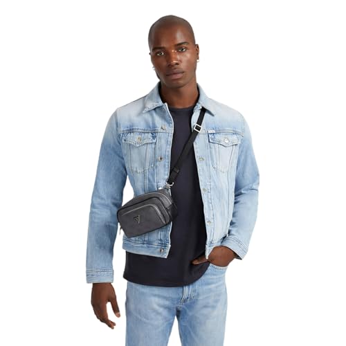 GUESS Men Grey Polyurethane Monogram Vezzola Xover Bag with Zipper