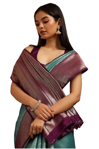 Soch Womens Silk Blend Zari Woven Saree With Zari Woven