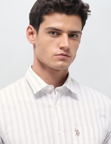 U.S.Polo Association Men's Vertical Striped Oxford Shirt (USSHT3399_Khaki_44)