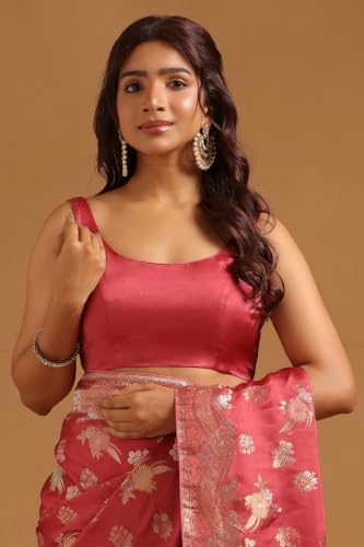 Soch Womens Onion Pink Satin Botanical Zari Woven Saree