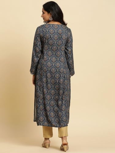 W for Woman Black Paisley Printed Kurta with Kasab Embroidery (Size: 3XL)-24NOW10355-122961