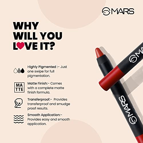 MARS Long Lasting Crayon Lipstick up to 12 Hours Stay | Matte Finish | Waterproof | Won't Smudge Won't Budge Lip Crayon (3.5 gm) (10-Girl Power)