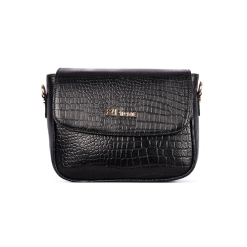 Firme Croco Women's Leather Sling Bag | Sling Bag for Women | Lightweight | Black