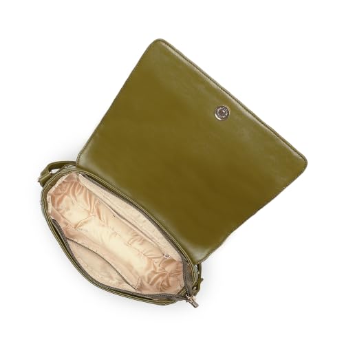 Fastrack Metro Quilt Sling Bag for Women|Olive Faux Leather Crossbody Bag| Quilted Flap Design with Zip & Magnetic Closure|Spacious Compartment with Organiser Pockets|Adjustable Strap|External Pocket