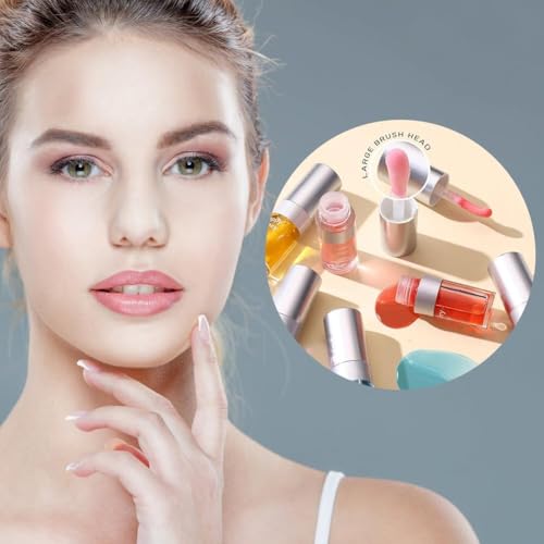 My Colors 3 Pcs Moisturizing Lip Oil Set, Hydrating Lip Glow Oil Moisturizing Lip Oil Gloss Transparent No Sticky Lip Gloss Lip Balm Lip Care for Women Girls - A, 4g