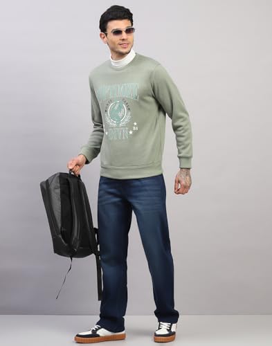 Monte Carlo Mens Regular Fit Printed Full Sleeve Round Neck Sweatshirt | Stylish Sweatshirt for Men | Soft Comfortable Casual Winter Wear for Men's Green S
