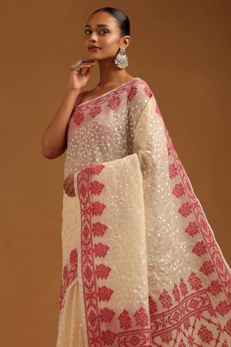 Soch Womens Cream Kota Floral Embroidered Saree