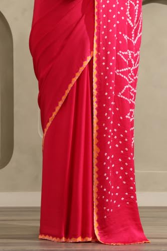 Soch Womens Fuchsia Modal Silk Bandhani Saree