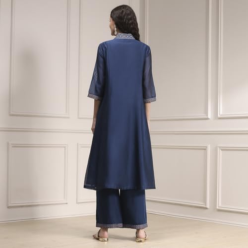 Biba Women Blue Chanderi Gathered Dyed Kurta Set_38