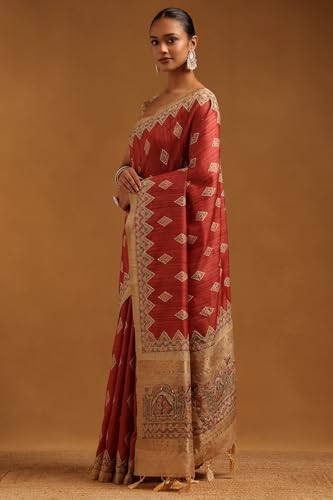 Soch Womens Rust Tussar Geometric Saree
