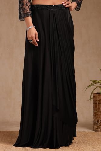 Soch Womens Black Nylon Blend Solid Ready To Wear Saree With Sequins