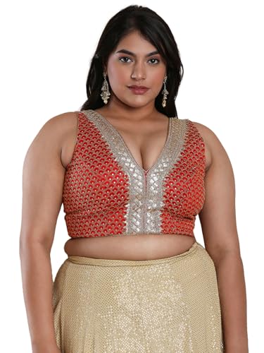 SALWAR STUDIO Women's Red Silk Readymade Saree Blouse-PLSSB00024-RED
