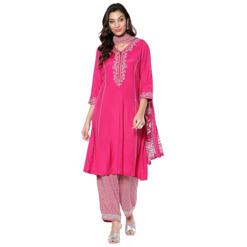 BIBA Women's Modal Kurta Sets (SKDASRT9606AW24FUS_Fuchsia