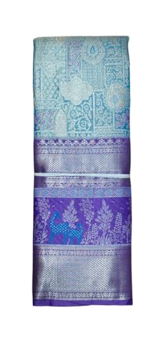 VFCollections Women's Traditional Handloom Kanchipuram Silk Pure Pattu Sarees - Dear Forest Them Border | Rich Zari Woven Design | Bridal Saree | Unstitched Blouse