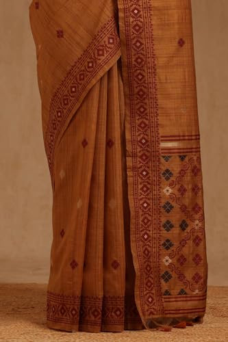 Soch Womens Brown Tussar Woven Design Saree