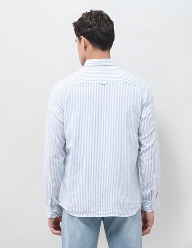 U.S. Polo Assn. Denim Co. Men's Vertical Striped Seersucker Shirt (UDSHT2231_Blue_46)
