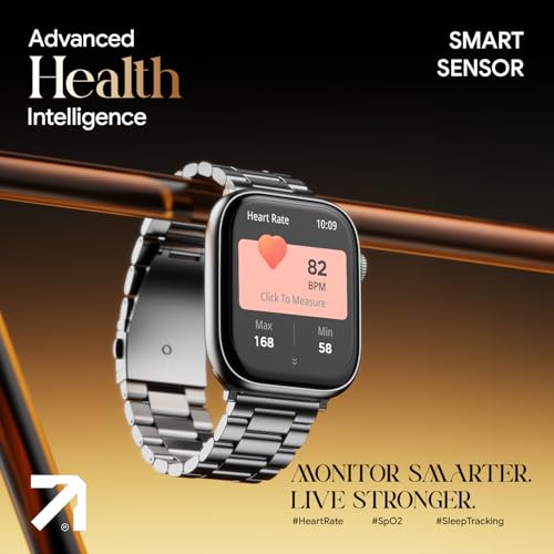 Fire-Boltt Ninja X Ring Smart Watch 1.96" Always On Display Bluetooth Calling, Voice Assistant, SpO2 & Heart Rate, 120+ Sports Modes, IP67 Waterproof Smartwatch for Men & Women - Silver Steel