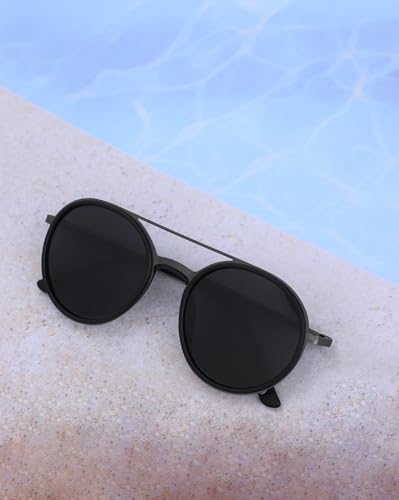 Carlton London Premium Black with Metallic Toned & Polarised Lens Round Sunglass for men