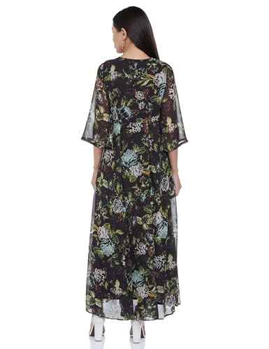 BIBA Women Polyester Flared Printed Dress Ankle Length ASSORTED1434EAW21BLK_Black