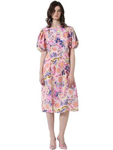 ONLY Women Printed Polyester Pink Midi Dress