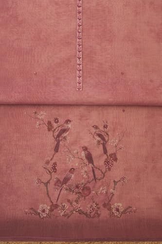 Soch Womens Onion Pink Linen Shimmer Bird Motifs Unstitch Dress Material With Thread Work