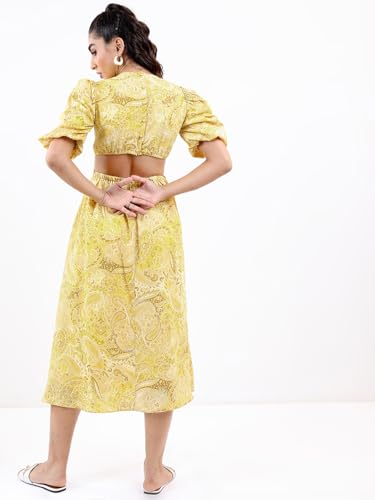 Tokyo Talkies Yellow Ethnic Printed Fit and Flare Dress
