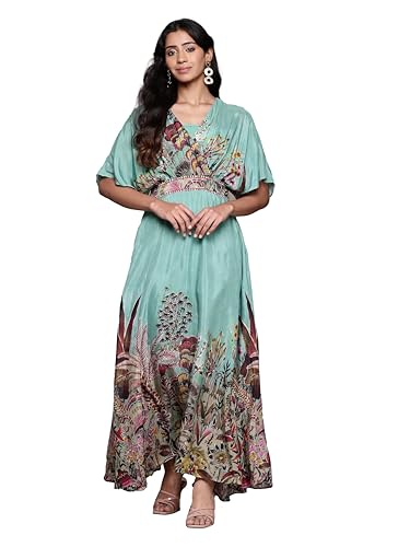 Ritu Kumar V-Neck Half Sleeves Dress Green