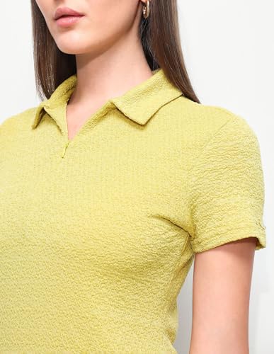 U.S. Polo Assn. Women Women's Textured Fitted T-Shirt Dress (UWSS26DRS228_Mustard_XL)