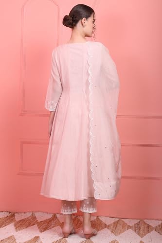 Wishful Women's Pastel Pink Embroidered Festive Anarkali Kurta, Pants and Dupatta Set (Size: XL)-SP12463-221478