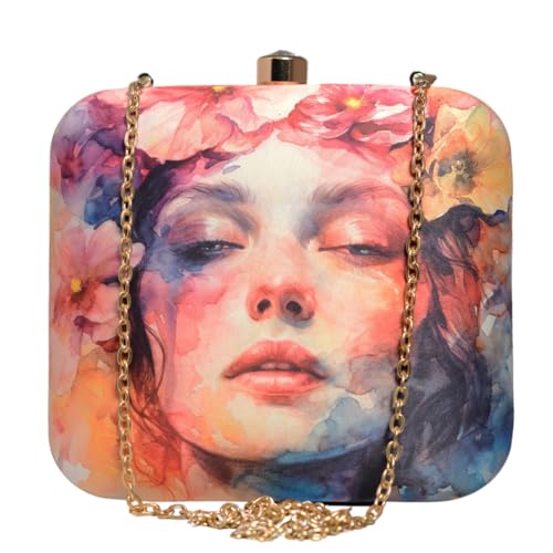 Artklim Multicoloured Women Portrait Printed Clutch