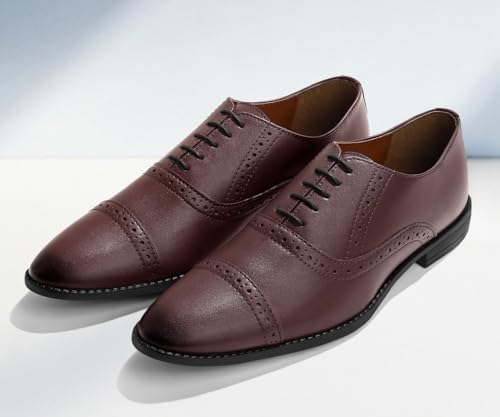 LOUIS STITCH Men's Formal Lace-up Oxford Shoes for Men | Solid Design | Ideal for Formal, Business Casual, and Parties |Rosewood, Size UK 10 (RGOXRW-)
