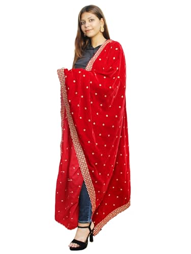 Matelco Women's Velvet Embroidered Dupatta (Red)