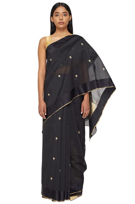 Satya Paul Grey Cotton Silk Printed Woven Women Saree with Blouse piece