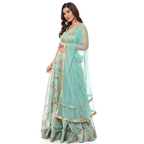 BIBA WOMEN PRINTED FLARED SALWAR KURTA DUPATTA(SKDPHOOL PH8265_SEA GREEN_42)