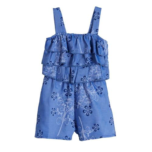 Hopscotch Girls Sleeveless Blue Floral Denim Playsuit For Ages (3-6 Months)