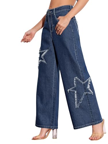 Miss Chase Women's High Rise Mildly-Distressed Regular-Length Stretchable Denim Wide-Leg Jeans (MCSS18DEN02-19-390-28, Seafoam Blue, 28)
