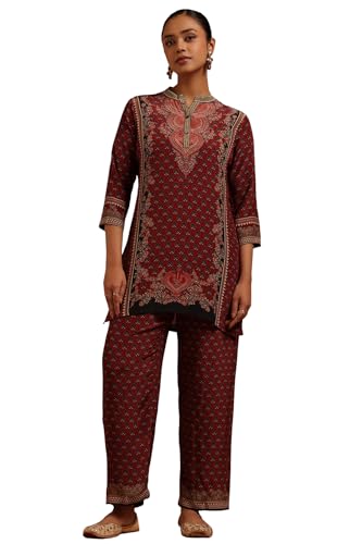 Soch Womens Brick Red Crepe Ethnic Motifs Co-Ords Set