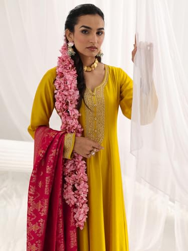 Libas Embroidered Silk Blend A-Line Ethnic Dress With Dupatta-93605XL