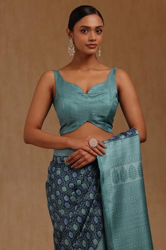 Soch Womens Teal Art Silk Floral Print Saree