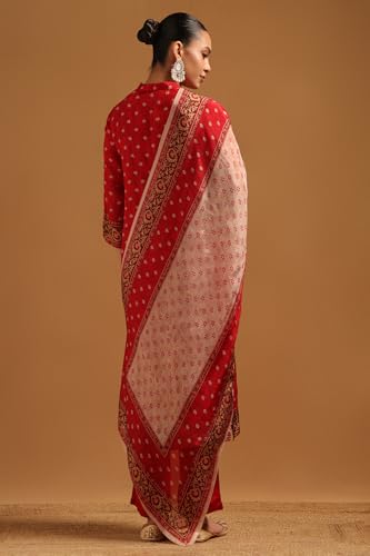 Soch Womens Red Muslin Floral Salwar Suit With Sequins